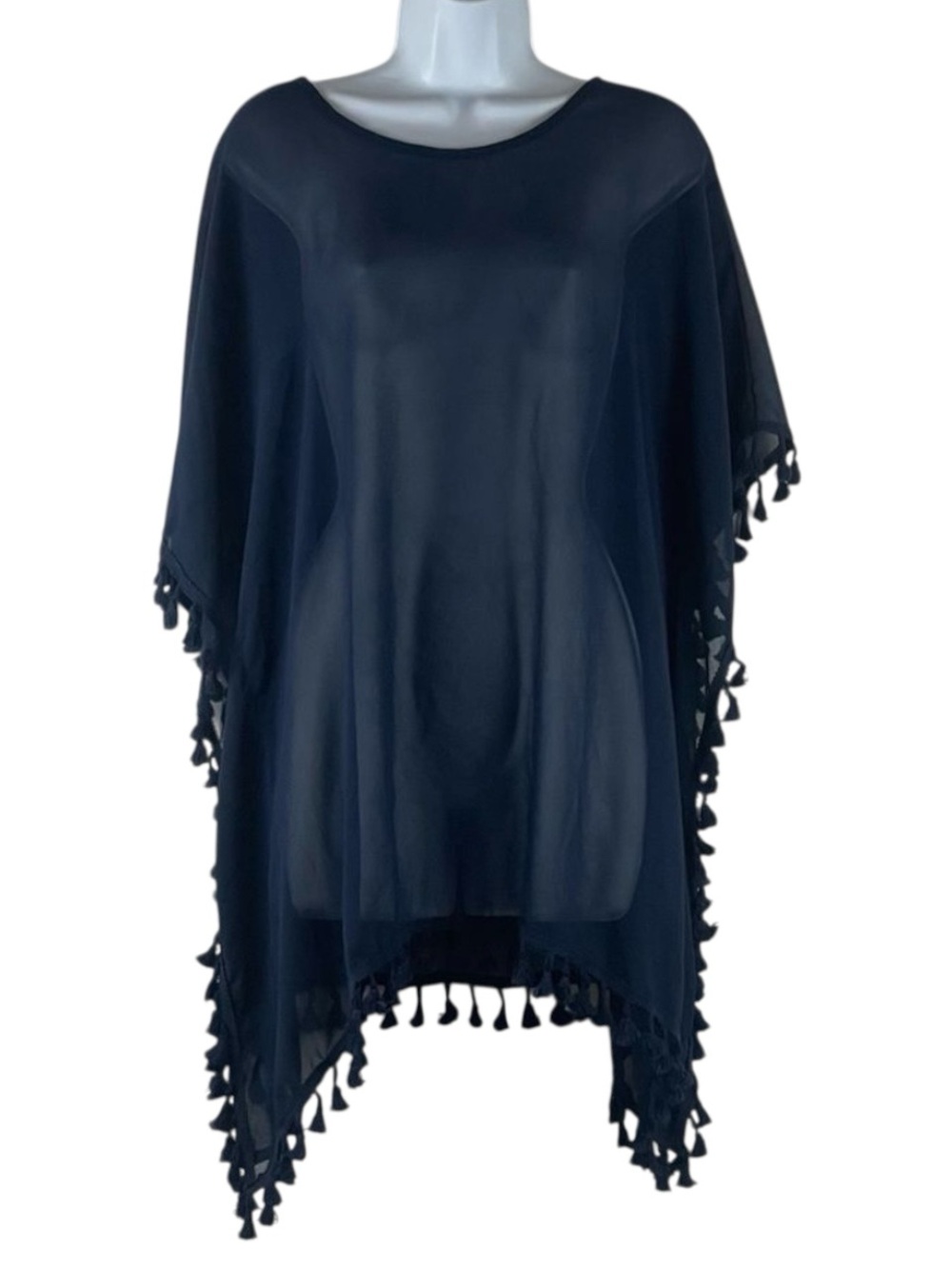 Adreamly Sheer Navy Beach Cover Up With Tassels NWOT One Size
